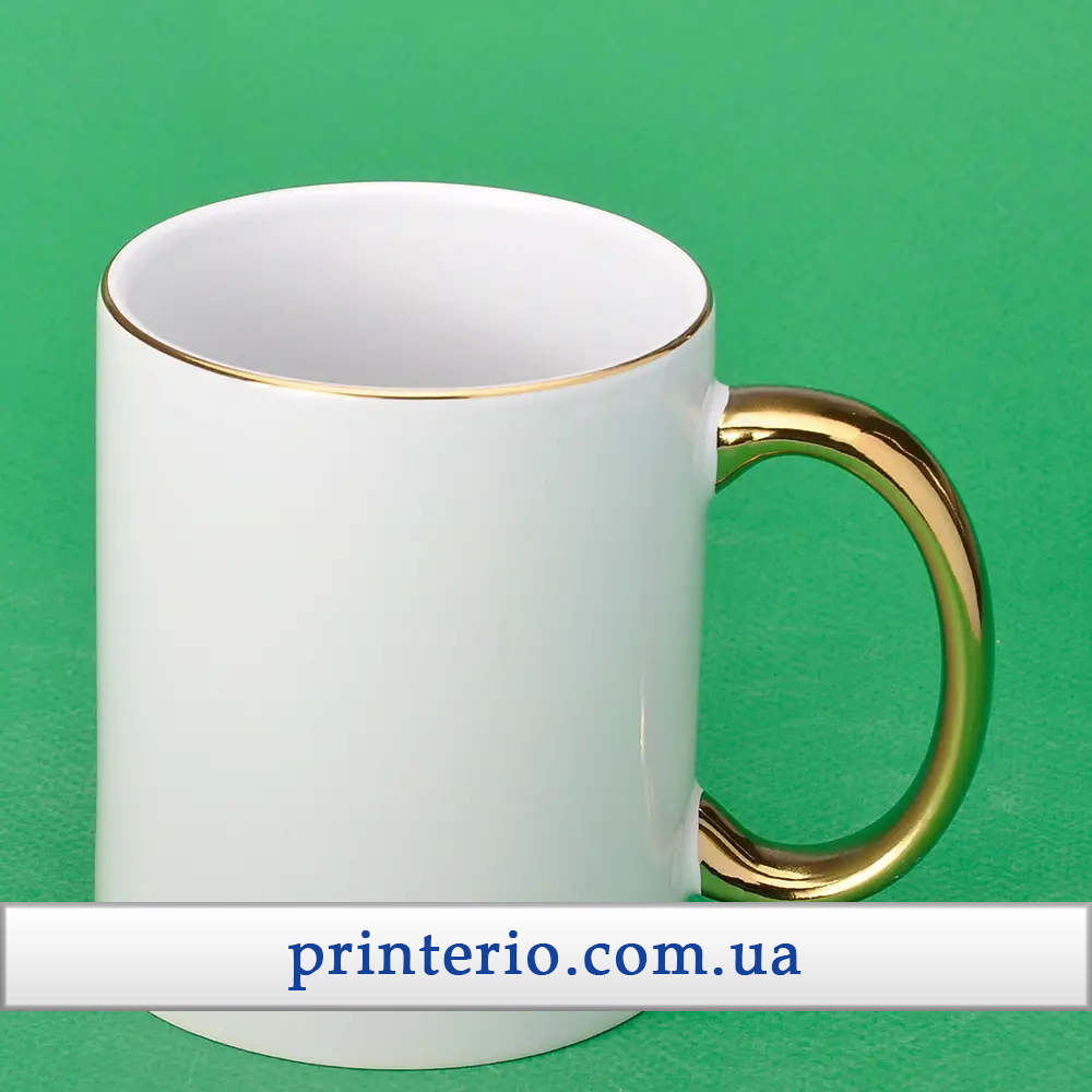 Чашка для сублімації Sublime PREMIUM з лого біла з золотим обідком та ручкою 330 мл